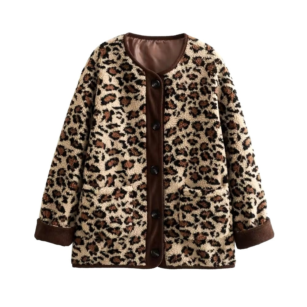 Cappotto effetto lana con stampa leopardata • Donna