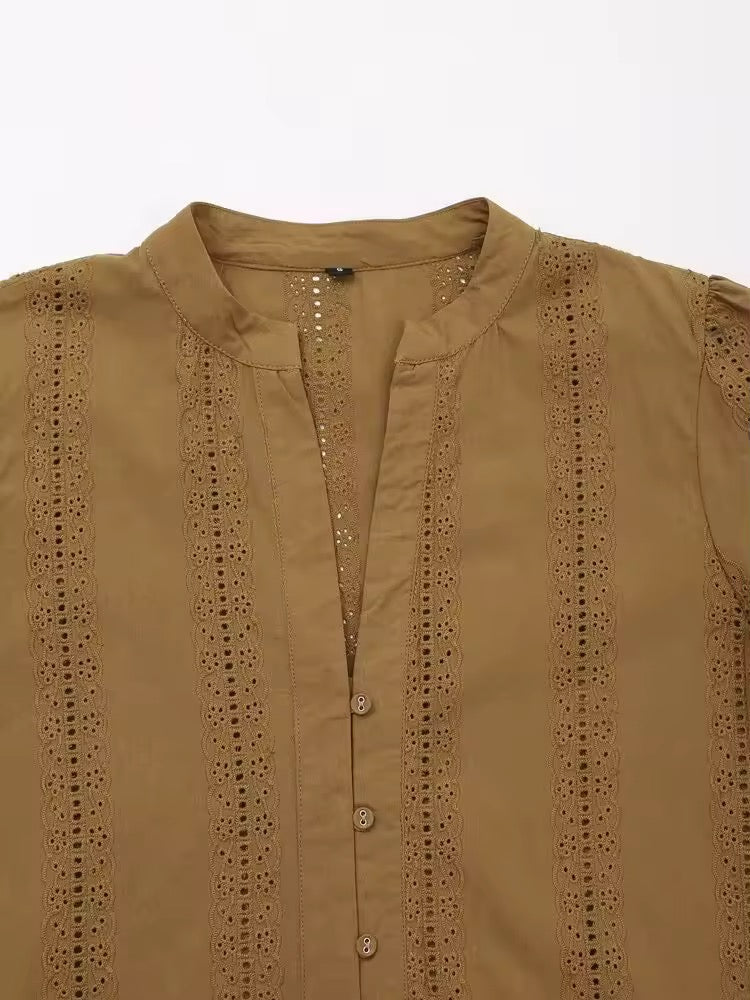 BLOUSE AJOURÉE À MANCHES LONGUES
