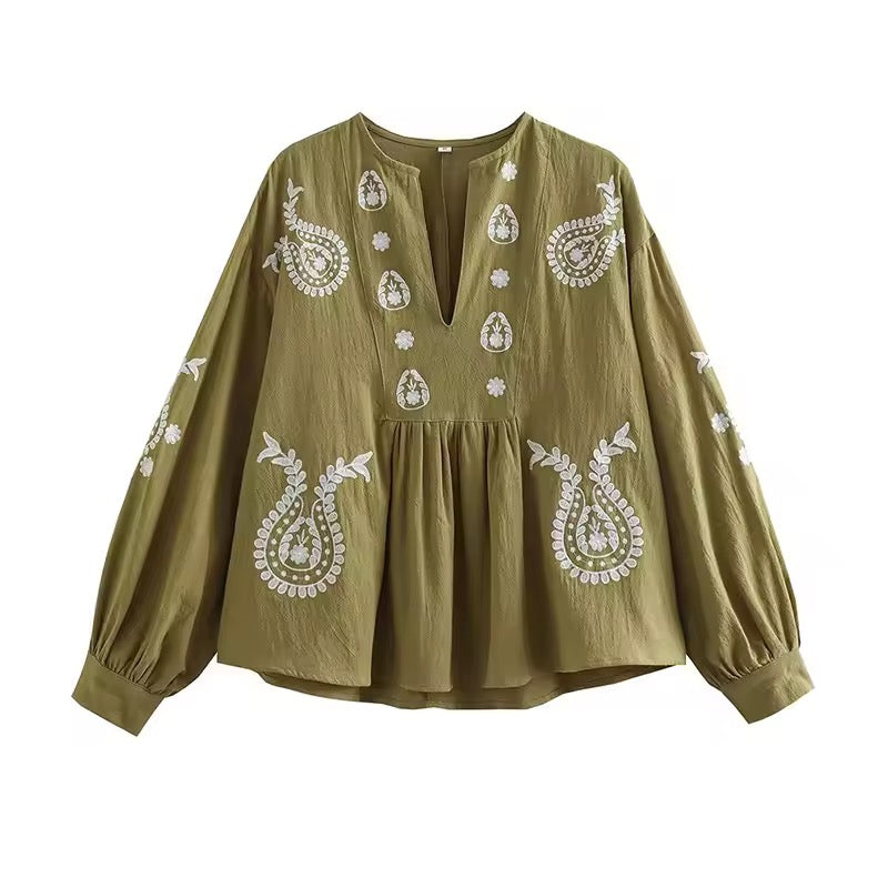 BLOUSE BRODÉE À MANCHES VOLUMINEUSES