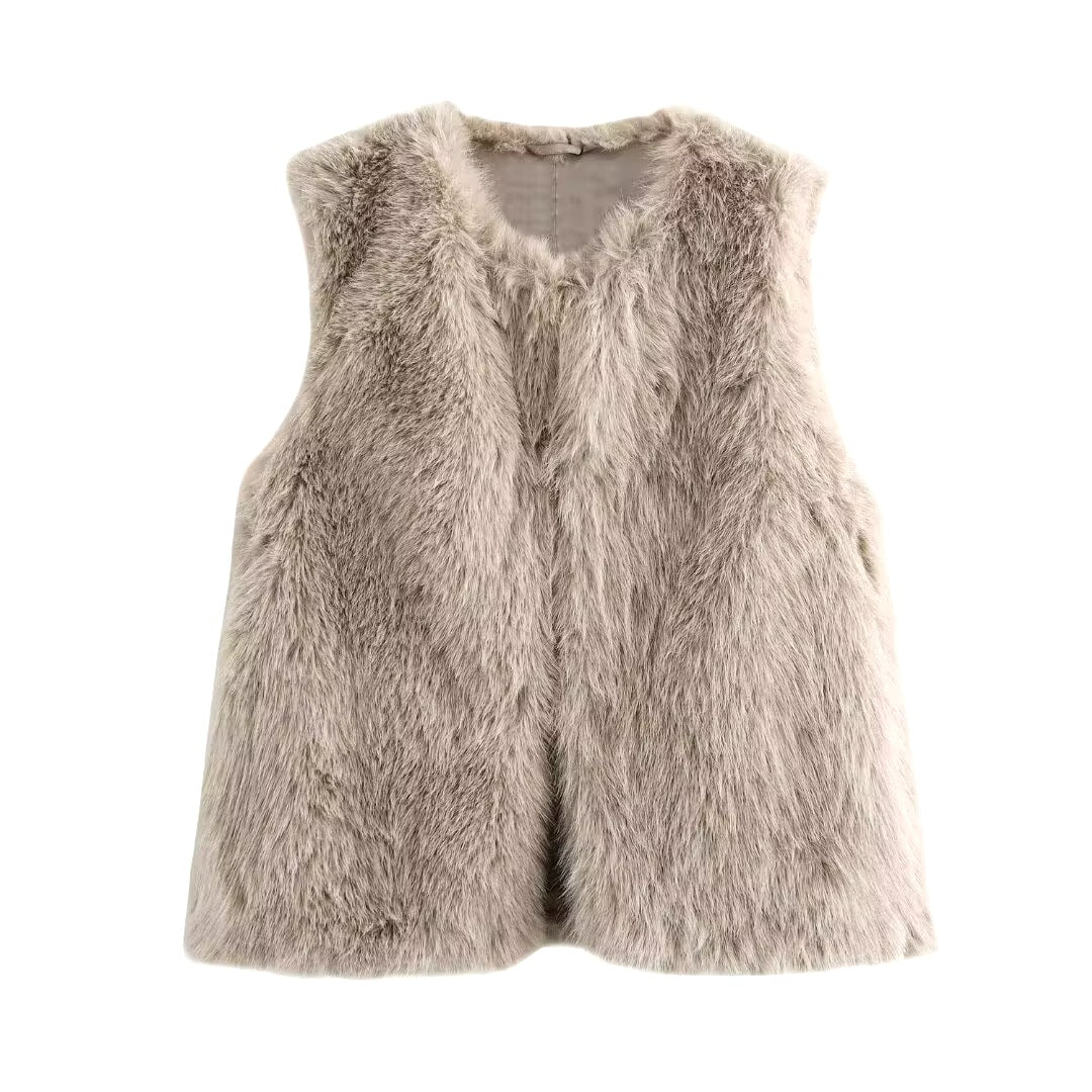 GILET SANS MANCHES EFFET FOURRURE