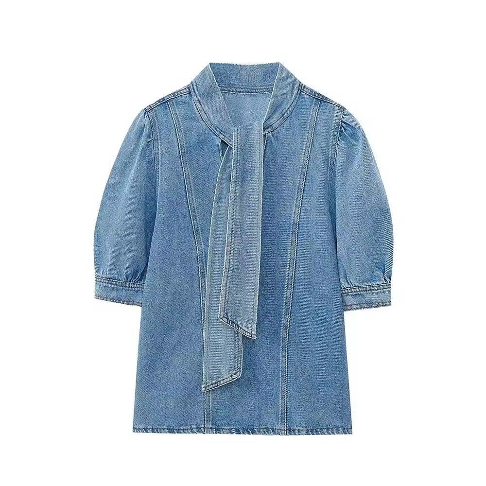 CAMICIA IN DENIM CON COLLO ALTO