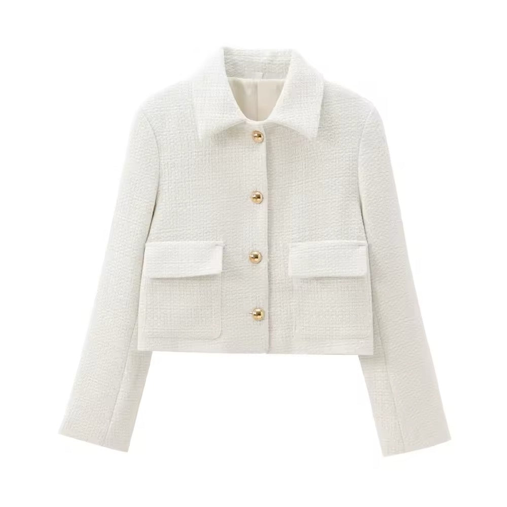 VESTE COURTE STRUCTURÉE À BOUTONS MÉTAL