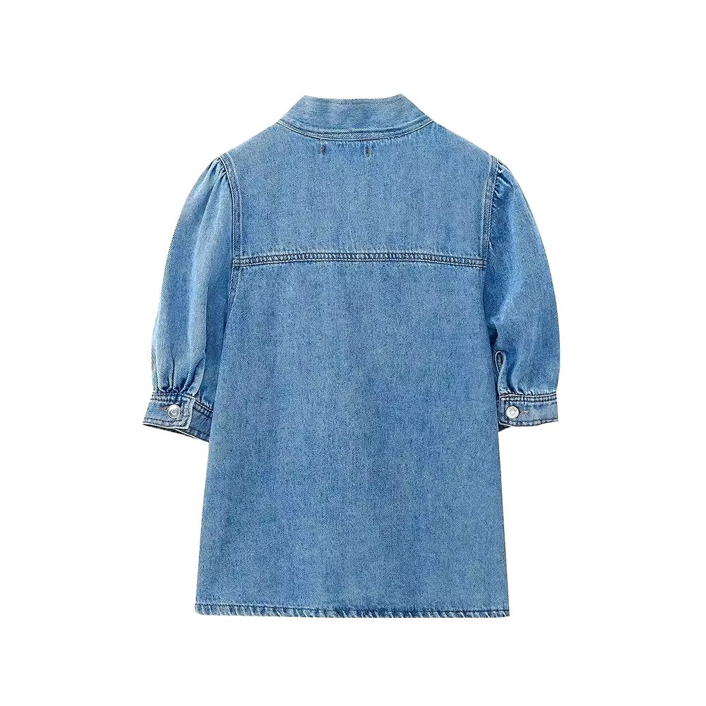 CAMICIA IN DENIM CON COLLO ALTO