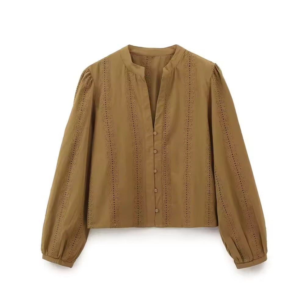 BLOUSE AJOURÉE À MANCHES LONGUES