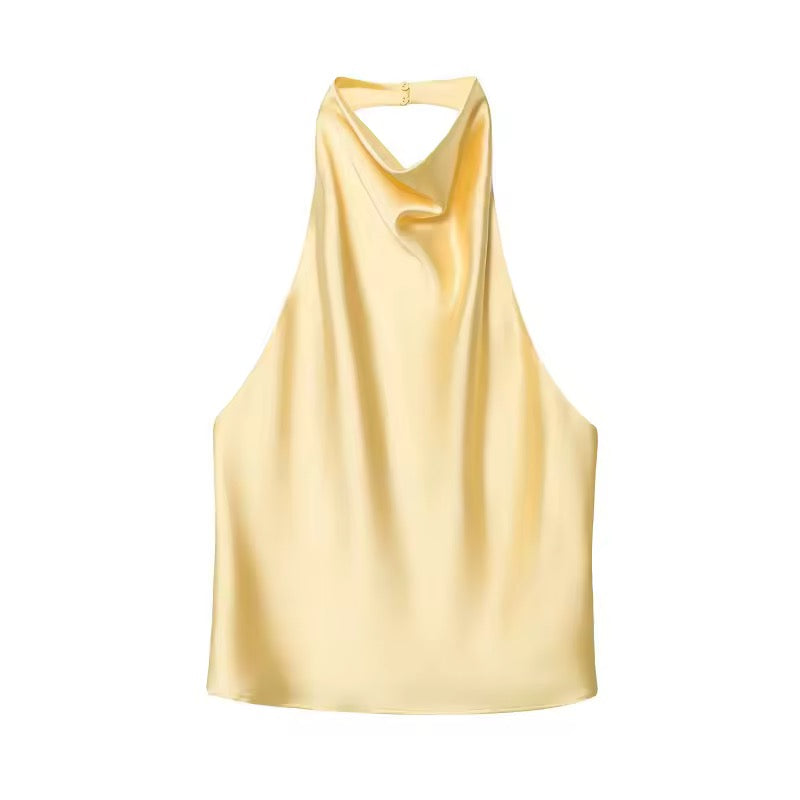 TOP HALTER SATINÉ À ENCOLURE DÉGAGÉE