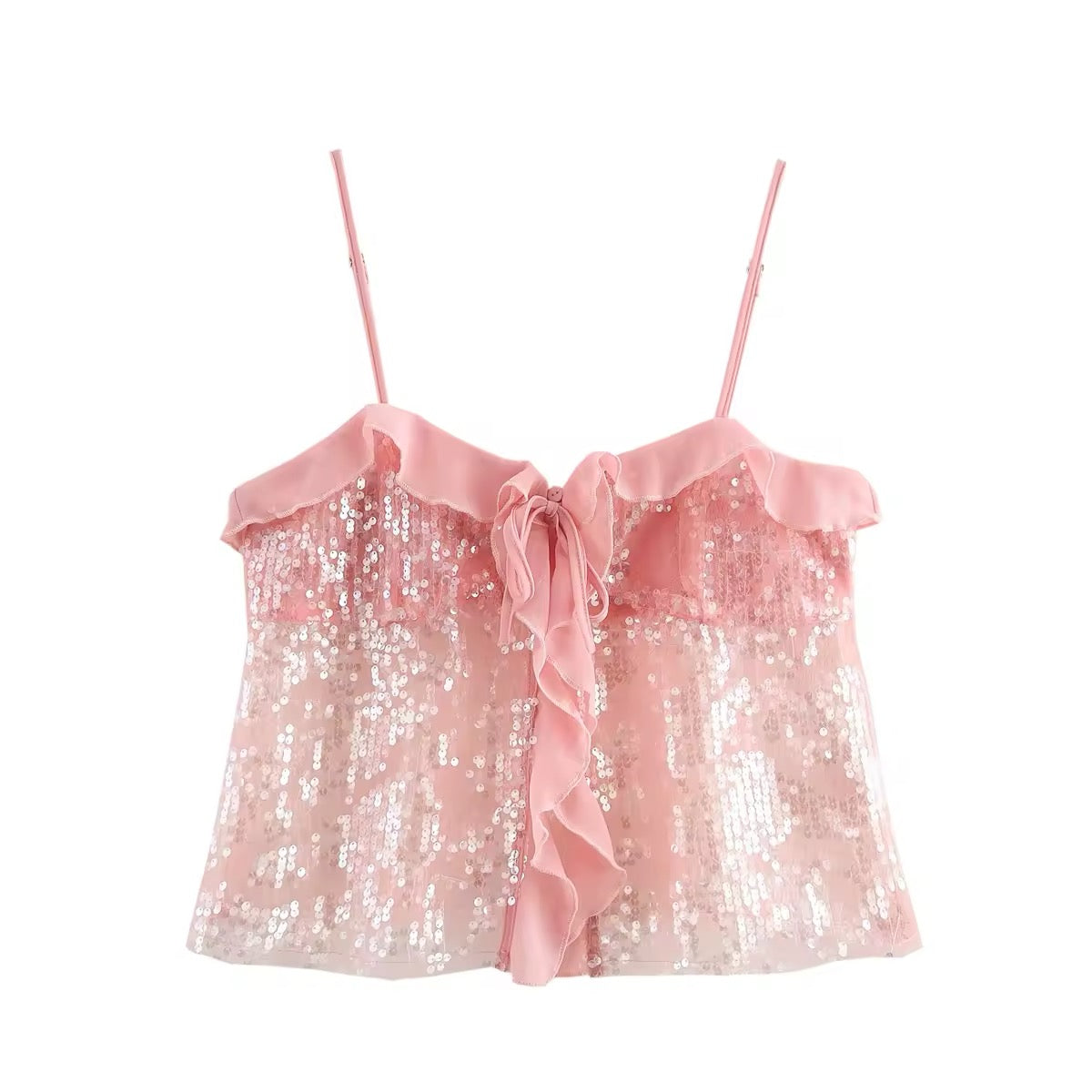 TOP CON VOLANT E PAILLETTES