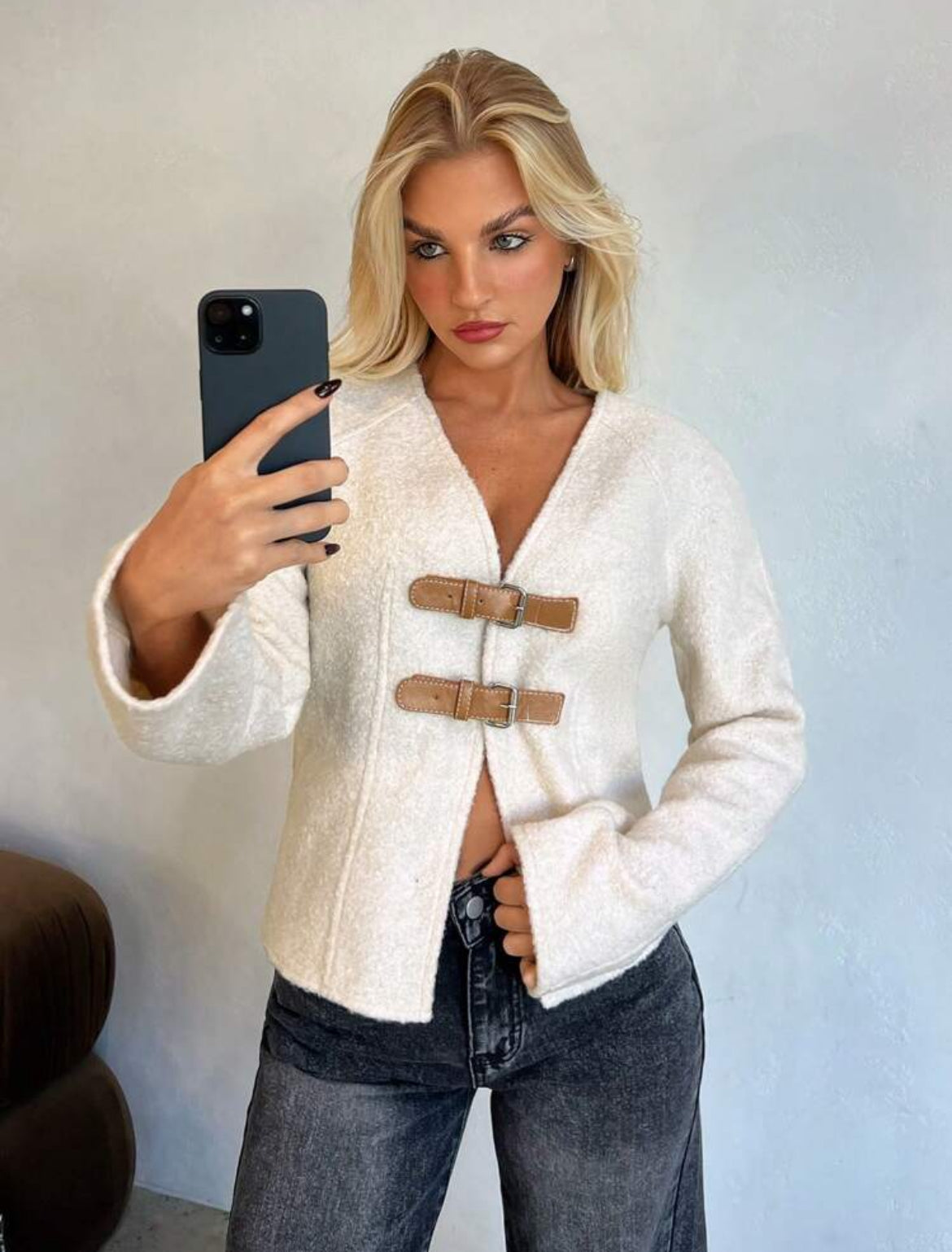 Giacca in maglia testurizzata con scollo a V