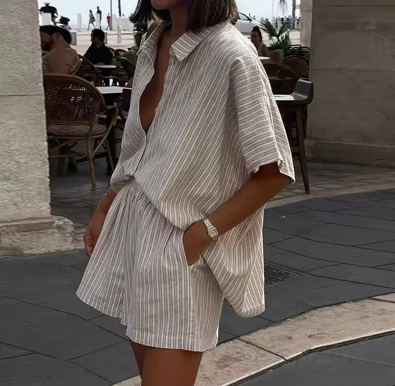 ENSEMBLE CHEMISE ET SHORT EFFET LIN