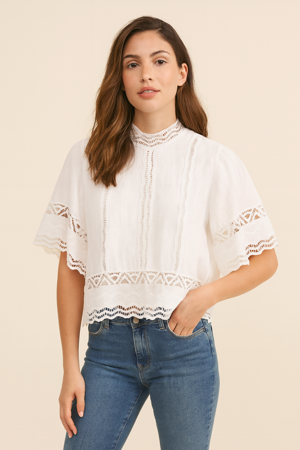 BLOUSE EN COTON AVEC DENTELLE