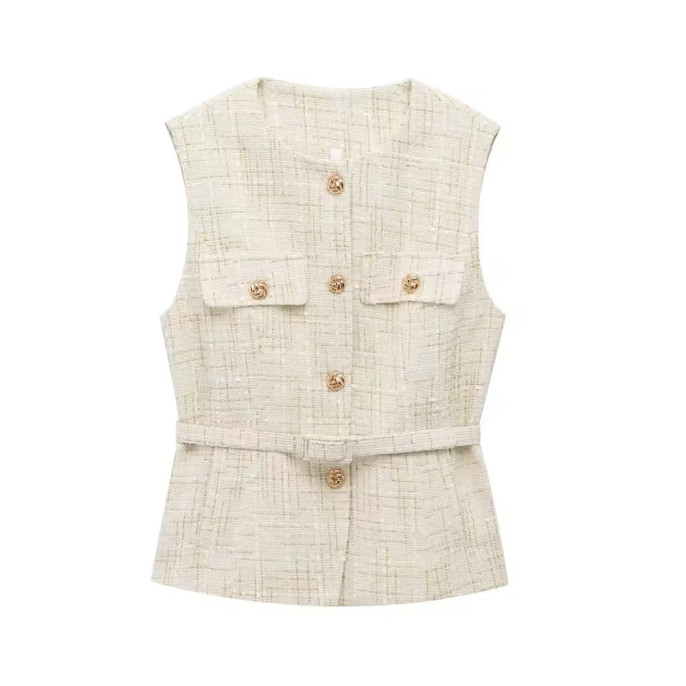 GILET EN TWEED CEINTURÉ