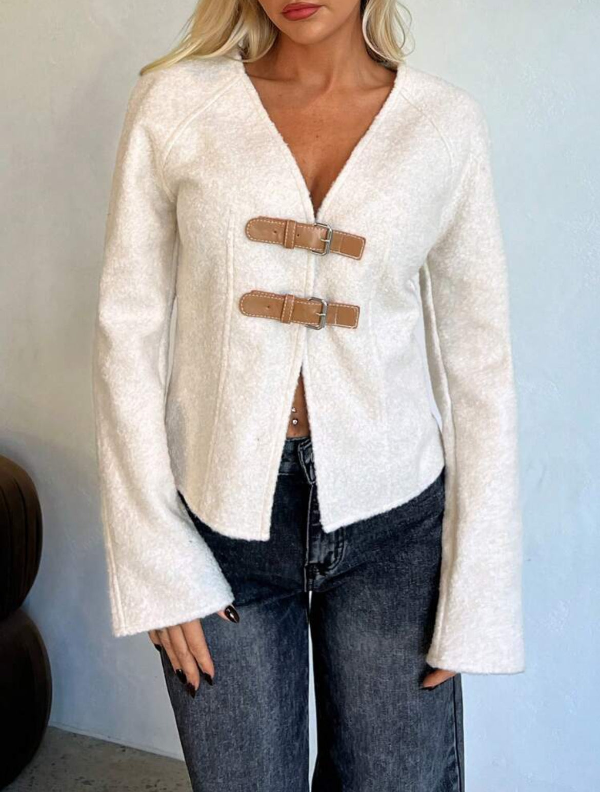 Giacca in maglia testurizzata con scollo a V