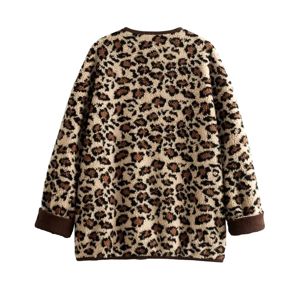 Cappotto effetto lana con stampa leopardata • Donna