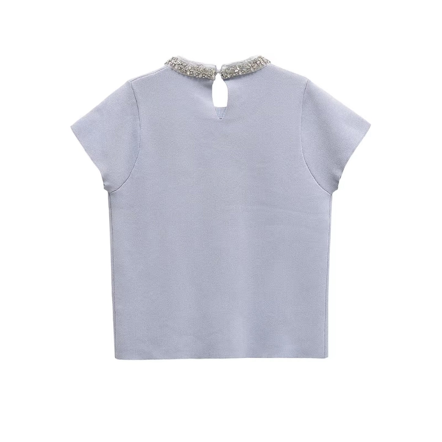 TOP EN MAILLE À COL ORNÉ DE STRASS