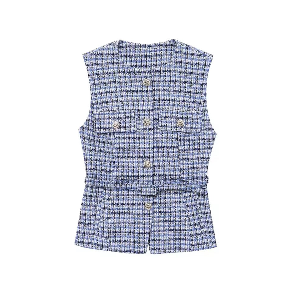 GILET EN TWEED CEINTURÉ