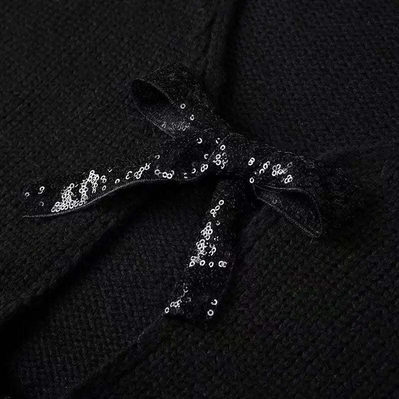 CARDIGAN TRICOTÉ À PAILLETTES AVEC NŒUD
