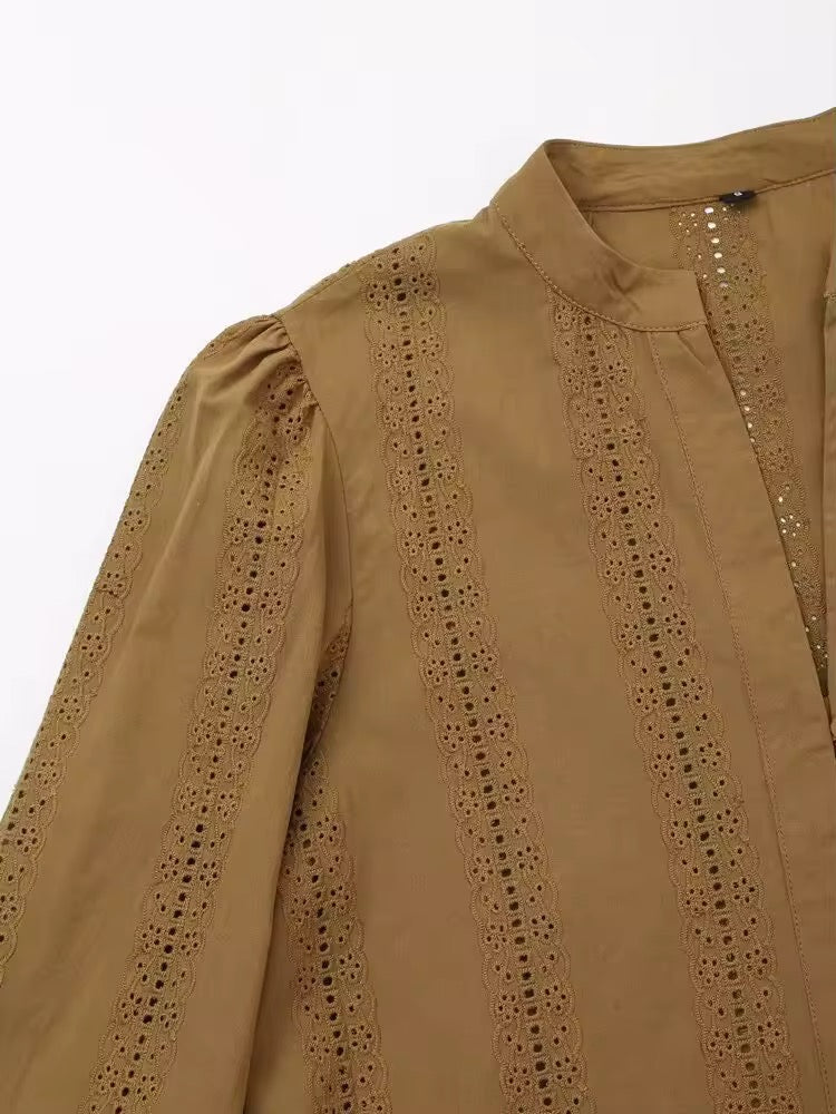 BLOUSE AJOURÉE À MANCHES LONGUES