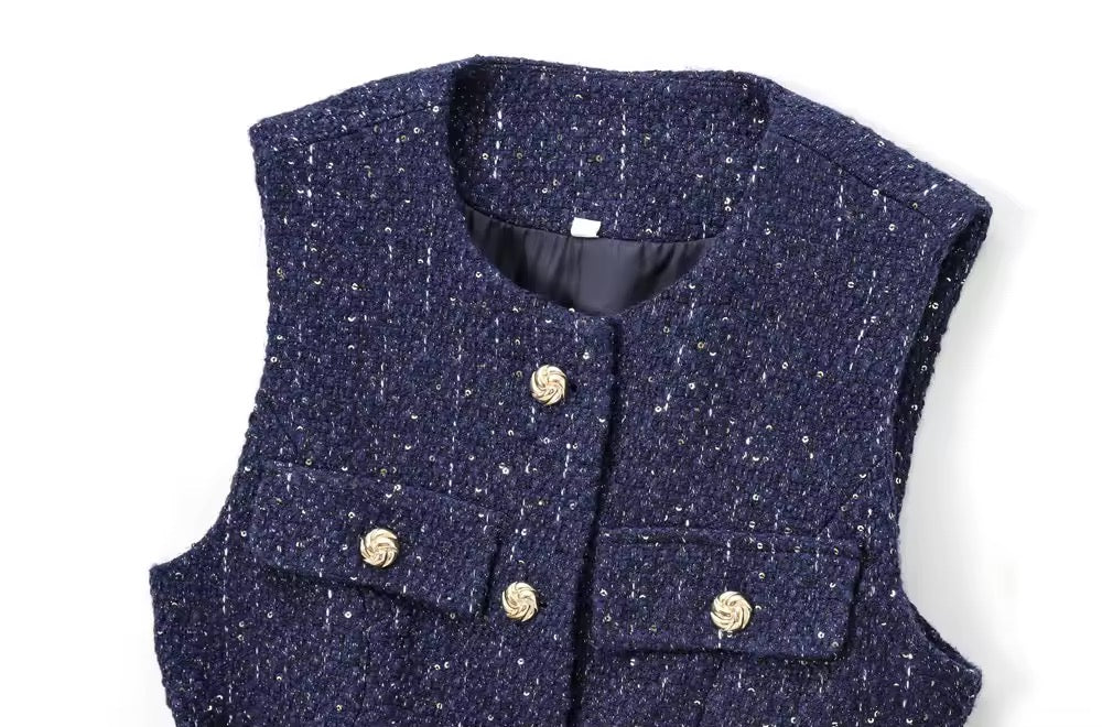 GILET EN TWEED CEINTURÉ