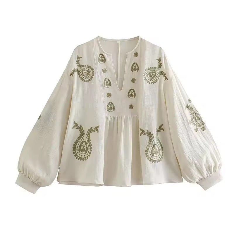BLOUSE BRODÉE À MANCHES VOLUMINEUSES