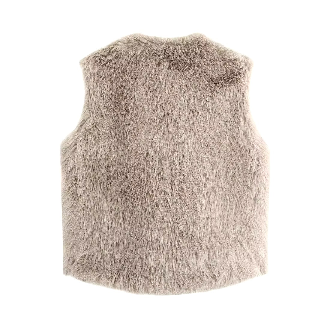 GILET SANS MANCHES EFFET FOURRURE