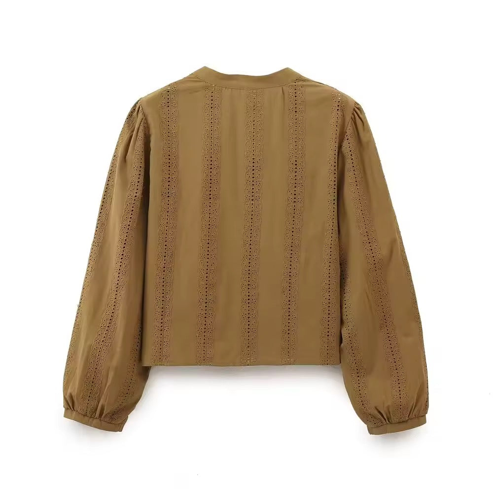 BLOUSE AJOURÉE À MANCHES LONGUES