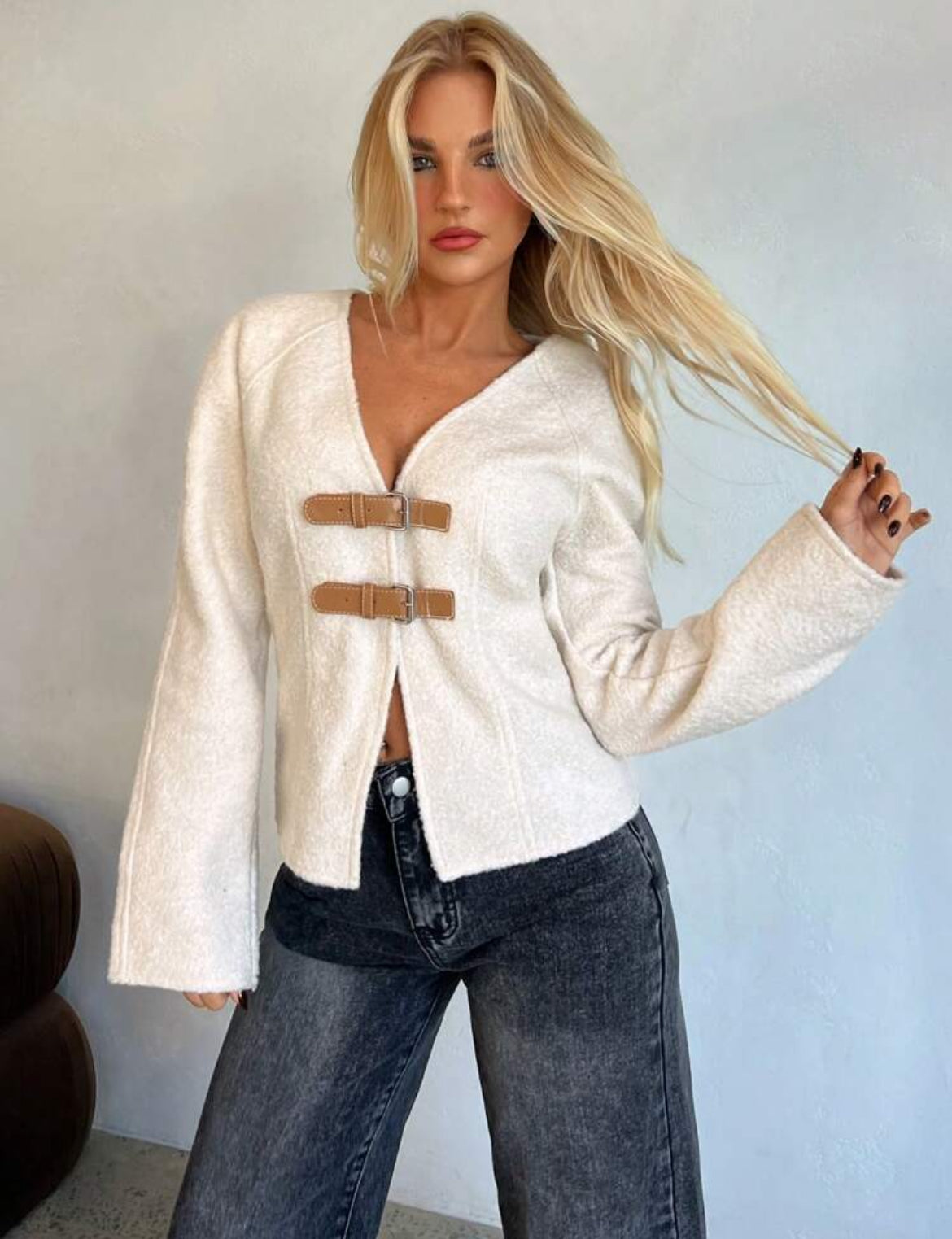 Giacca in maglia testurizzata con scollo a V