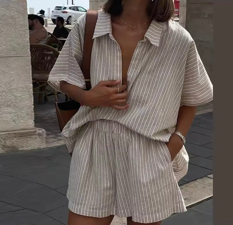 ENSEMBLE CHEMISE ET SHORT EFFET LIN