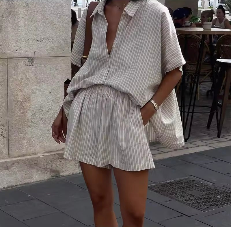 ENSEMBLE CHEMISE ET SHORT EFFET LIN