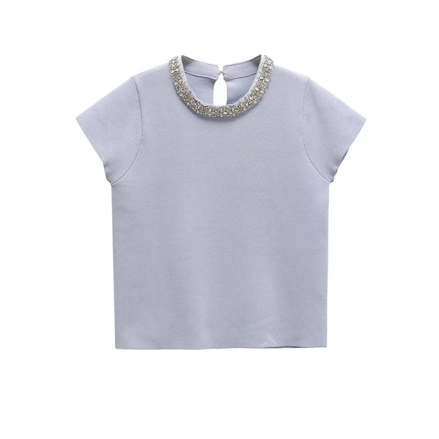 TOP EN MAILLE À COL ORNÉ DE STRASS