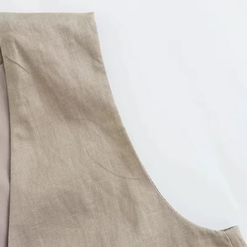 GILET COURT À LIENS ET PERLES BOIS