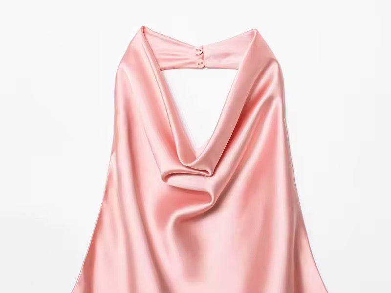 TOP HALTER SATINÉ À ENCOLURE DÉGAGÉE