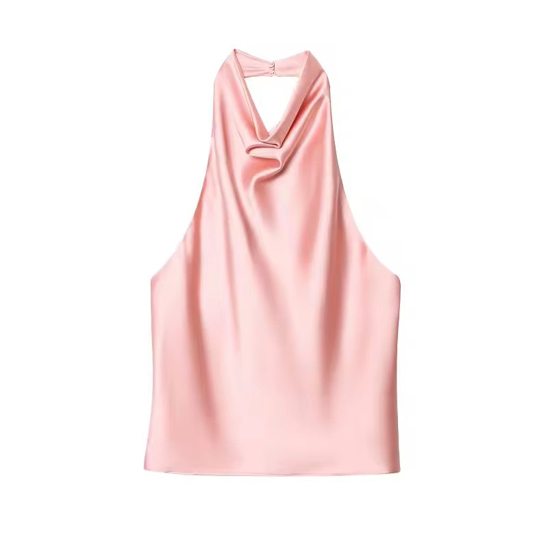 TOP HALTER SATINÉ À ENCOLURE DÉGAGÉE