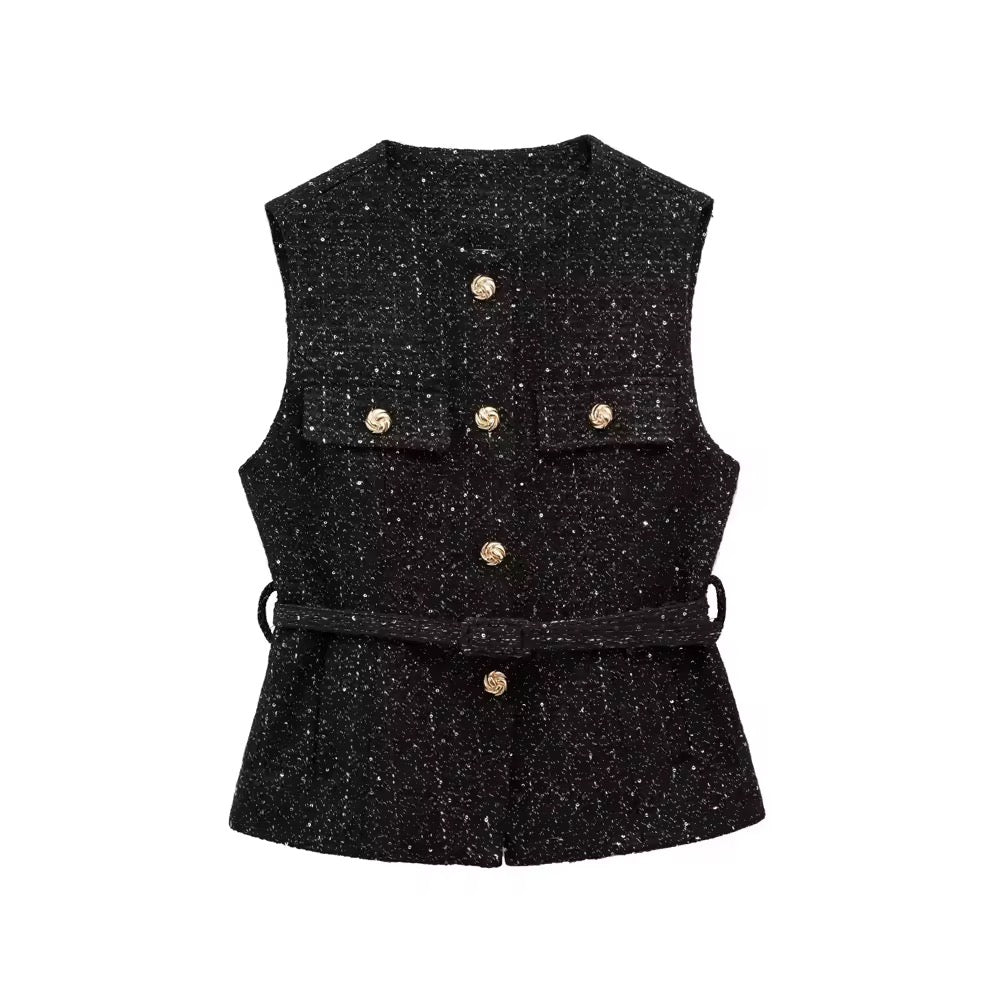GILET EN TWEED CEINTURÉ