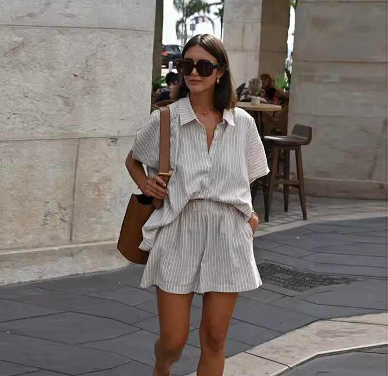 ENSEMBLE CHEMISE ET SHORT EFFET LIN