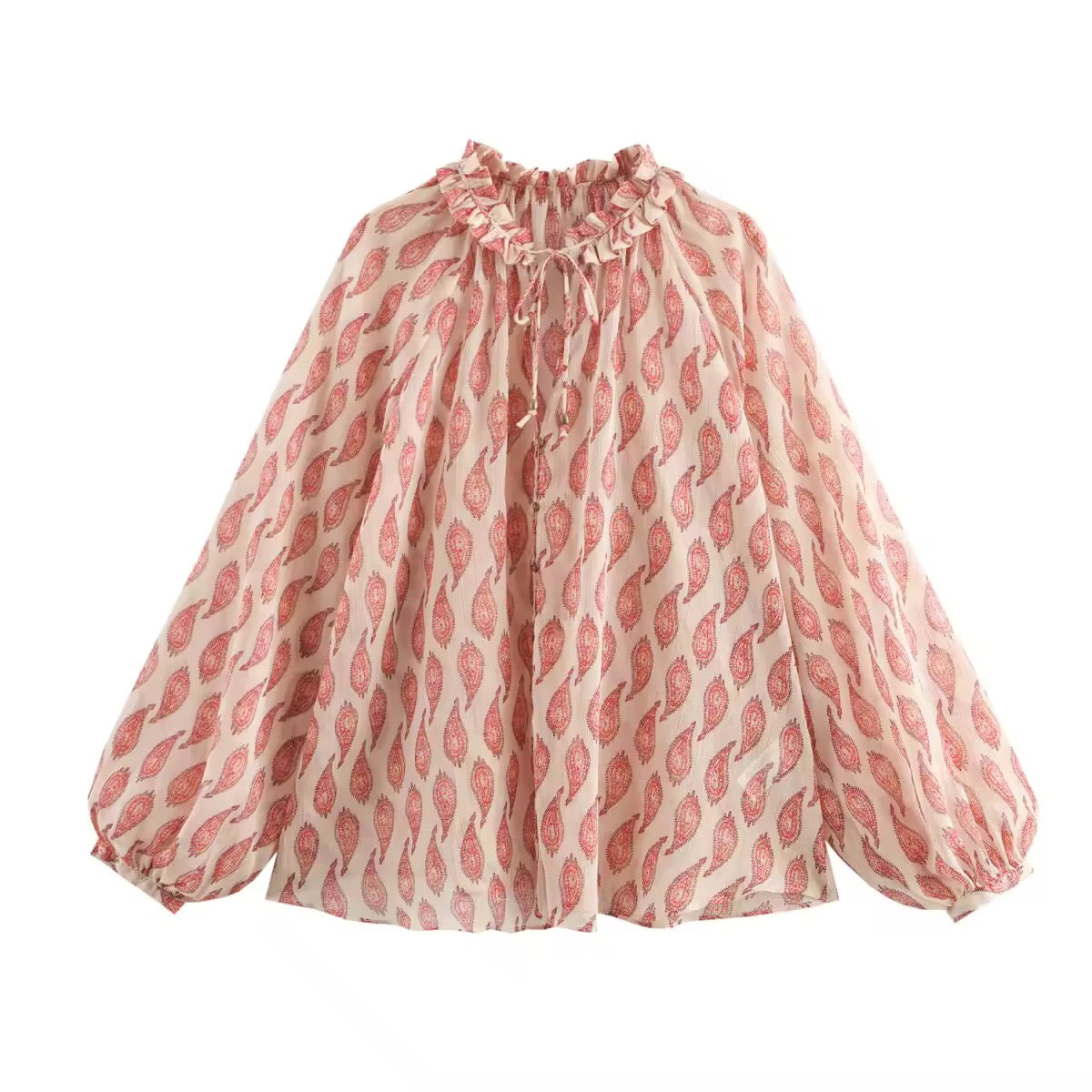 BLOUSE IMPRIMÉE COL FRONCÉ