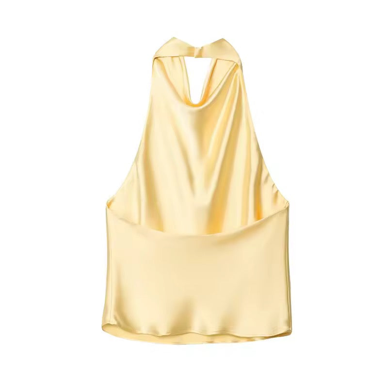 TOP HALTER SATINÉ À ENCOLURE DÉGAGÉE
