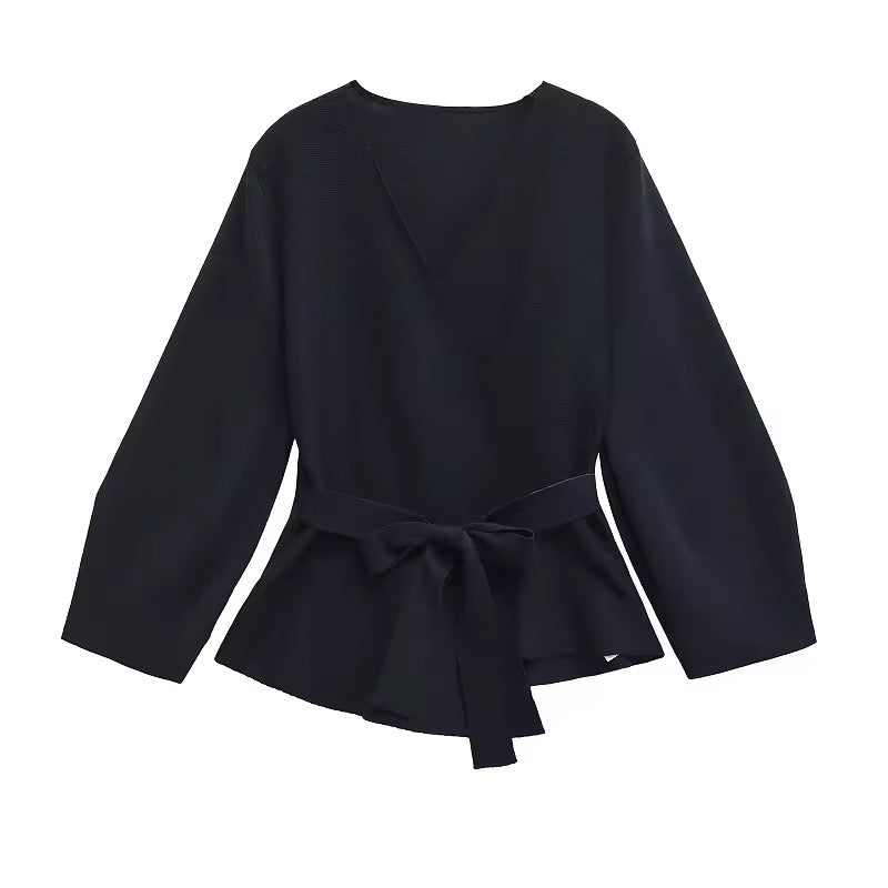 BLOUSE CEINTURÉE À MANCHES LONGUES