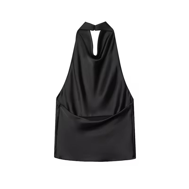 TOP HALTER SATINÉ À ENCOLURE DÉGAGÉE
