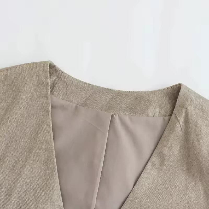 GILET COURT À LIENS ET PERLES BOIS