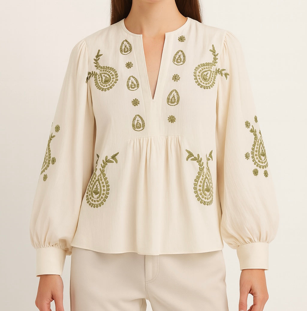 BLOUSE BRODÉE À MANCHES VOLUMINEUSES