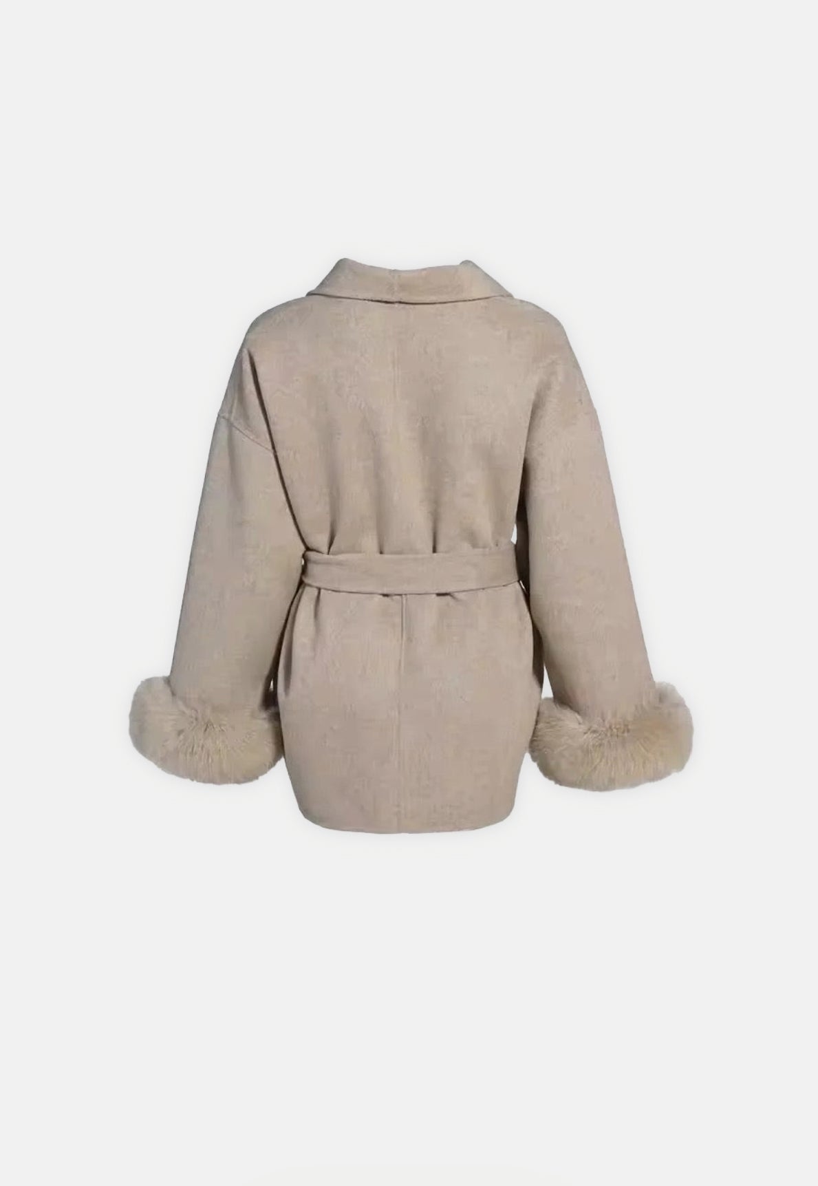 Wool coat with fur sleeves