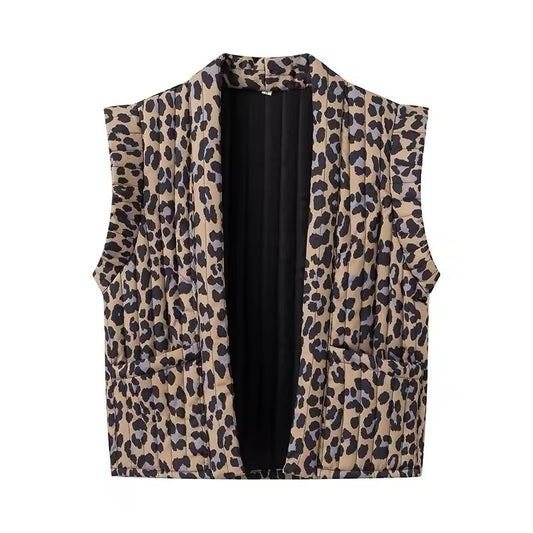 Leopard print sleeveless jacket • Women