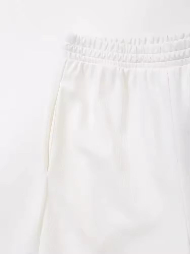 Jogging ample à taille élastique blanc minimaliste