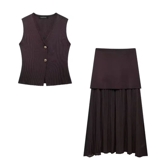 ENSEMBLE JUPE PLISSÉ ET GILET