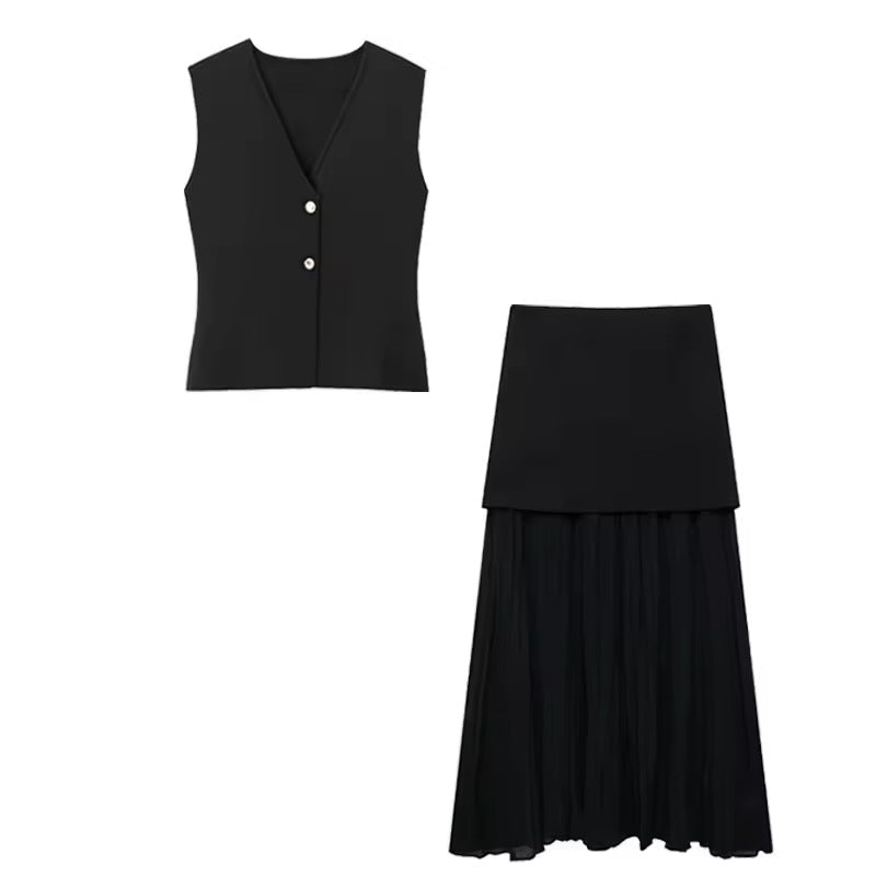 ENSEMBLE JUPE PLISSÉ ET GILET