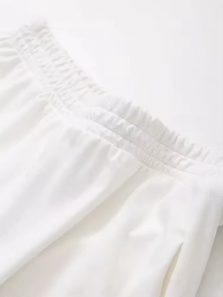 Jogging ample à taille élastique blanc minimaliste