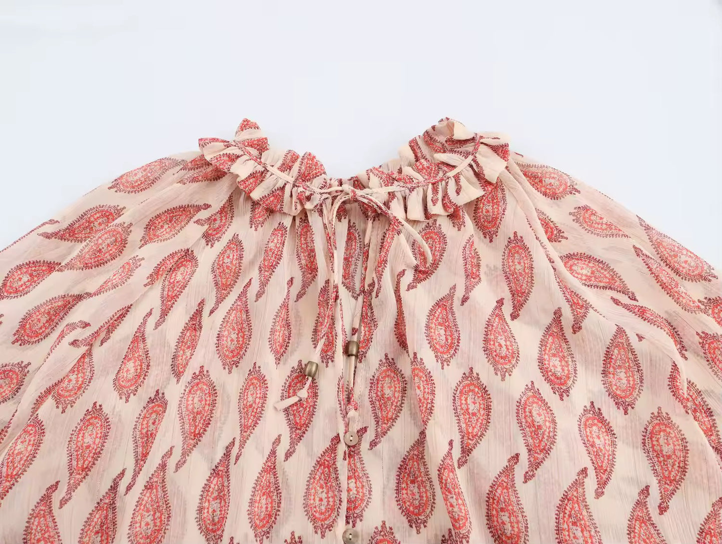 BLOUSE IMPRIMÉE COL FRONCÉ