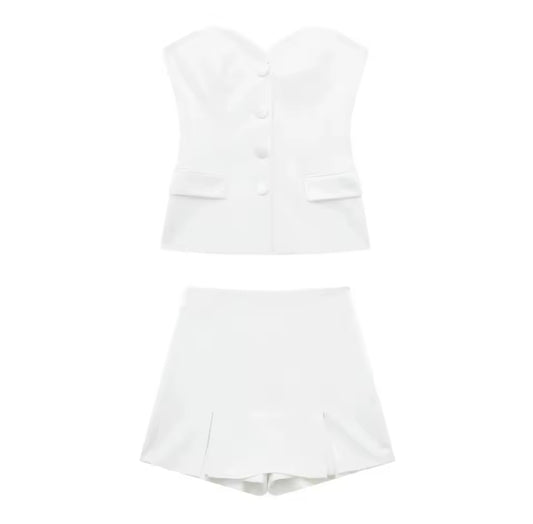 ENSEMBLE BUSTIER ET MINI-JUPE BLANC
