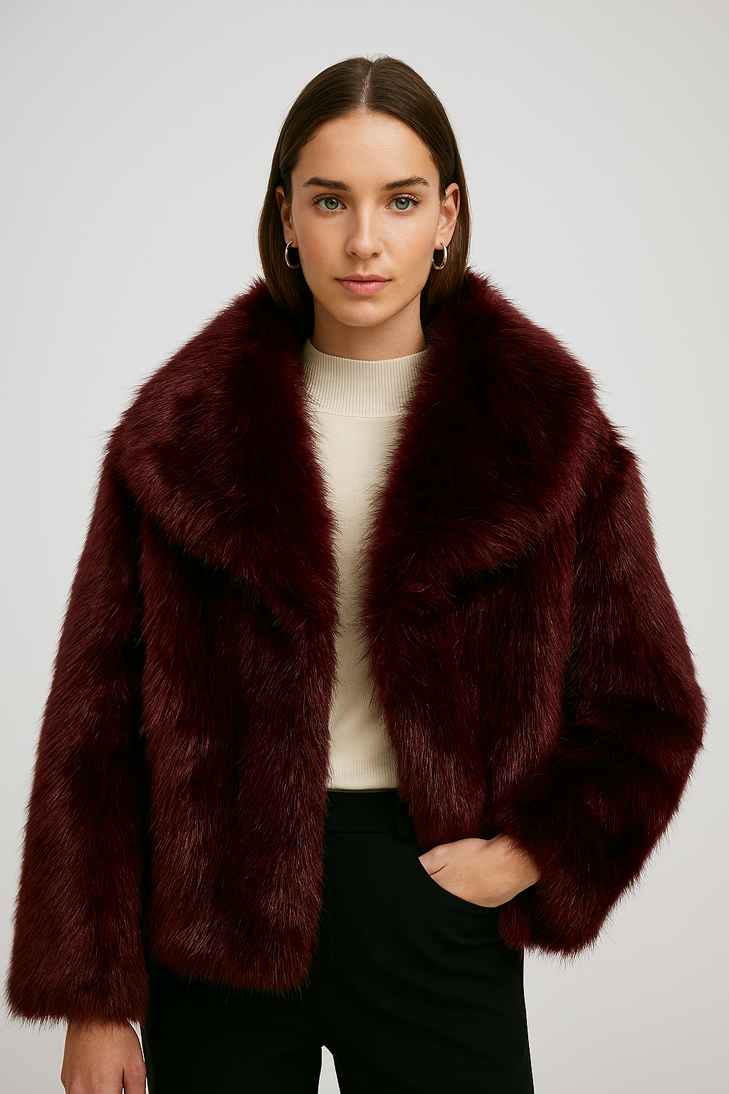 Fur effect down jacket • Women