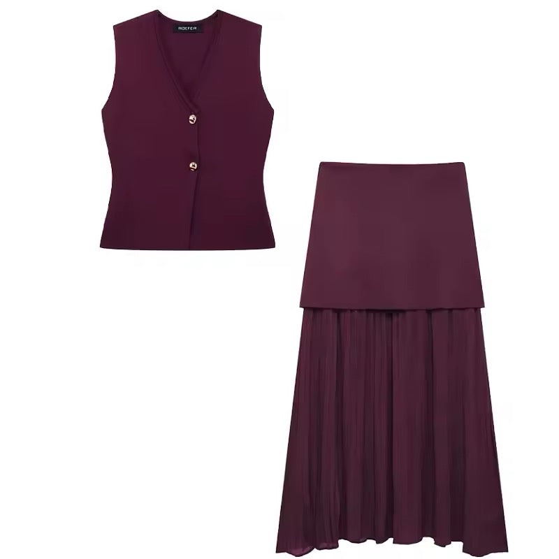 ENSEMBLE JUPE PLISSÉ ET GILET