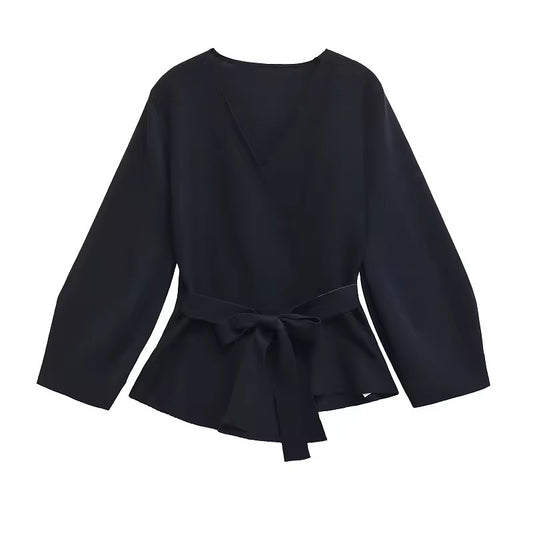 BLOUSE CEINTURÉE À MANCHES LONGUES